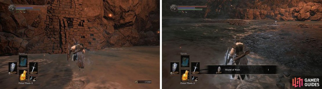 Head toward the far wall, which can be blown to bits with to find a ring, and then collect the remaining items in the open.