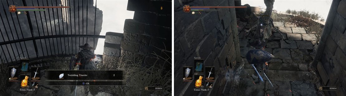 Don&rsquo;t miss the Twinkling Titanite before you head up the stairs for an ambush.