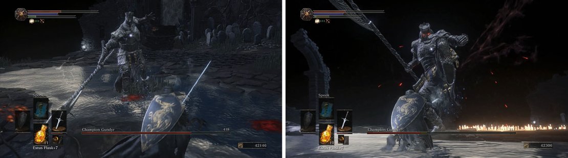 While the additional health and damage output is only a minor upgrade, the new attacks in Gundyr&rsquo;s moveset is what makes him a huge threat for this fight.