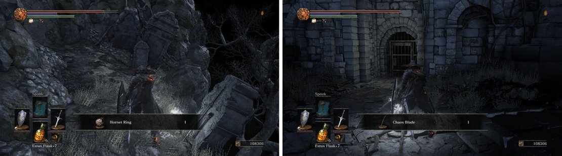 Check the area around Firelink Shrine for the Hornet Ring and Chaos Blade.