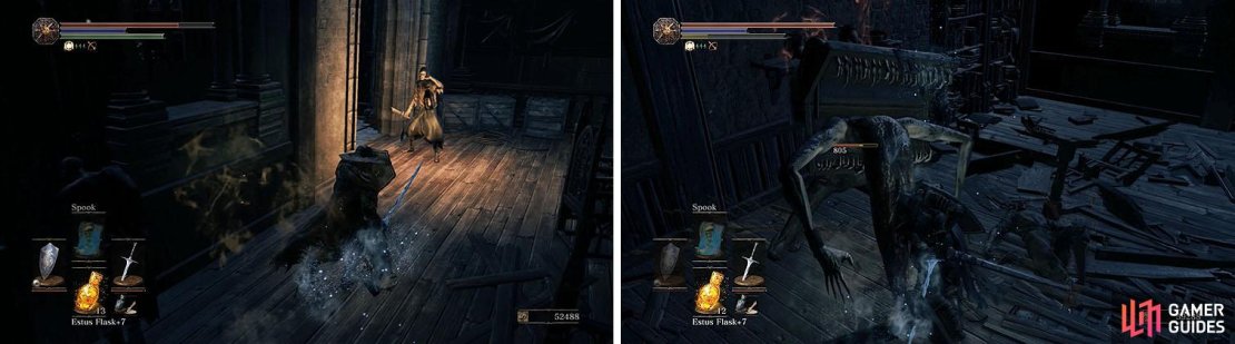 Watch out for the Hollow Soldier carrying a lantern and don’t miss the Mimic.