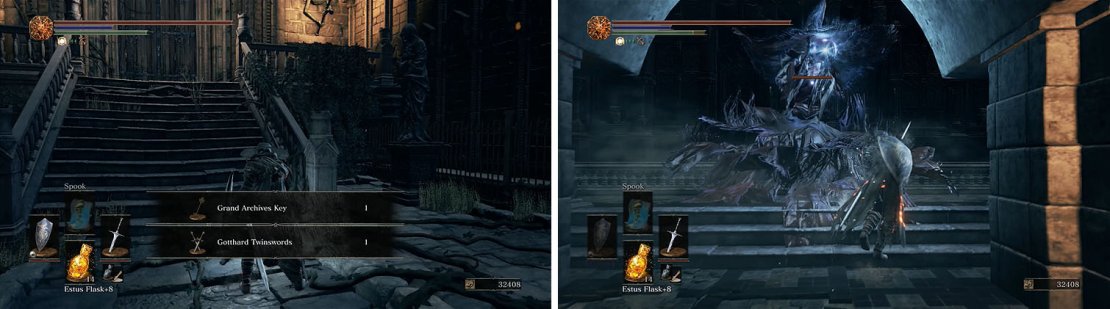 Use the Grand Archives Key to enter the building and rush the Crystal Sage ahead.
