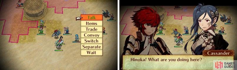 Use the &ldquo;Talk&rdquo; command to recruit Hinoka in-battle.
