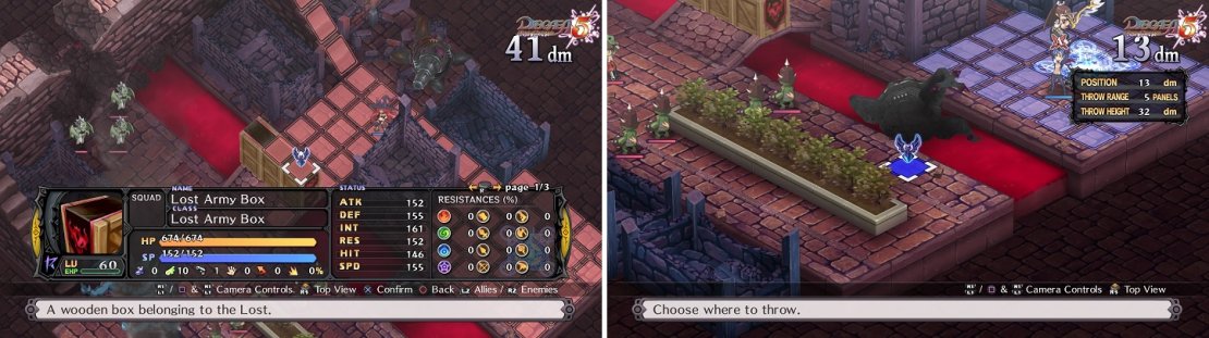 You can go over the Lost Army Boxes (left), as that&rsquo;s the normal way to the enemies. However, you can also throw characters over the gap (right).