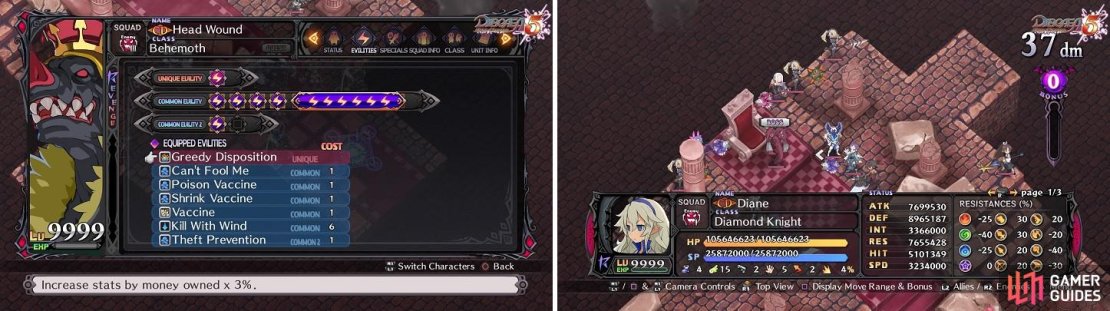 The one Behemoth has an Evility that lowers everyone&rsquo;s wind resistance (left). Yep, there&rsquo;s another annoying Diamond Knight on this map (right).