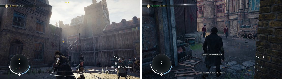Follow the thief (left) and he&rsquo;ll lead you into an ambush (right).