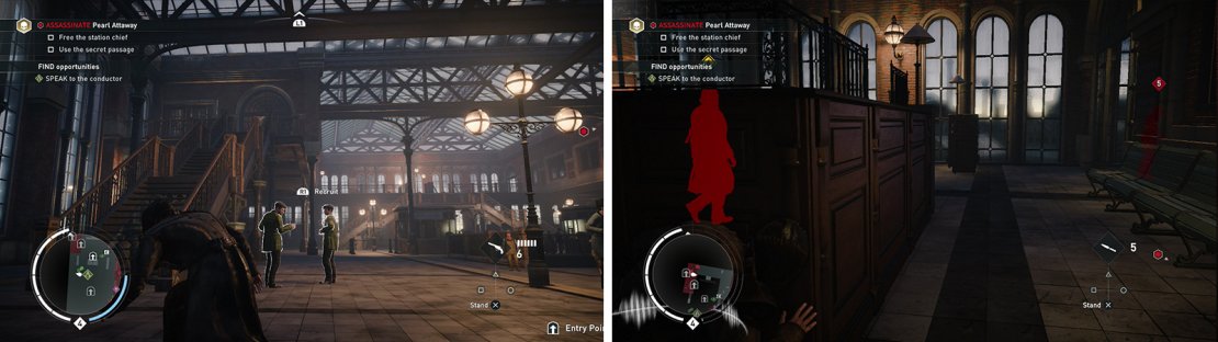 Find the stairs near the conductor and climb up (left). In the room at the end are several guards (right) and the Train Schedule.