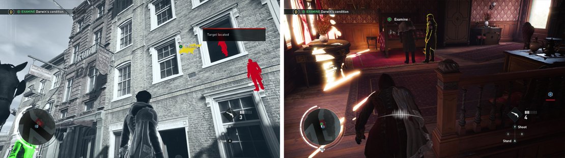 You&rsquo;ll find Darwin on the top floor (left). Kill the Blighters (right) and then defend him.