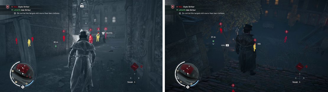 There are a pair of targets in this area (left). It’s best to approach the situation via the rooftops (right).