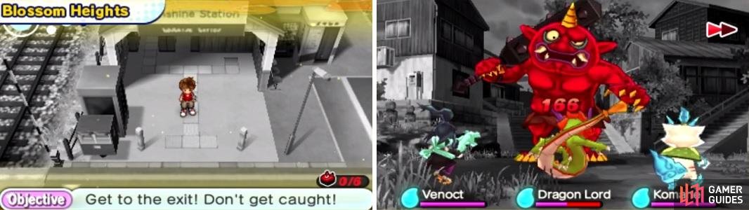 Terror Time is guaranteed throughout the dungeon (left). Be careful about the Oni (right), or else you&rsquo;ll have to go back to the beginning of Infinite Inferno!