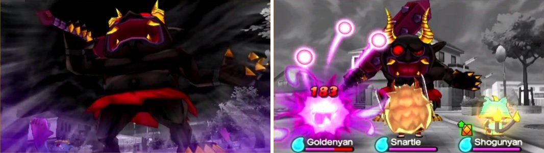 You&rsquo;ll be able to tell which Oni you get at the beginning of Terror Time (left). Orcanos is definitely one of the strongest enemies in the game (right).