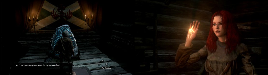 Report back to the Riftstone (left) and, acknowledging you success, you&rsquo;ll get to create a main pawn (right) as your permanent traveling companion.