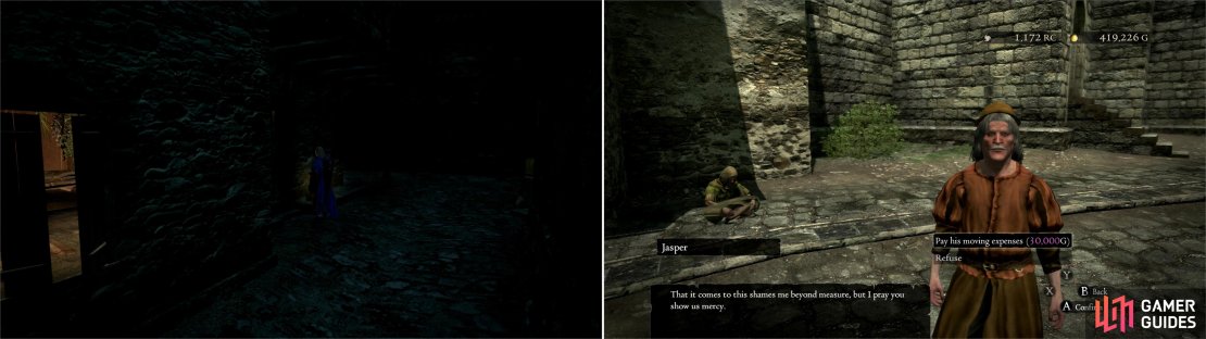 Keep your distance and tail the suspect until he arrives at his destination (left). After spying, rest until morning, collect Sara&rsquo;s decision, then finish things up with Jasper (right).