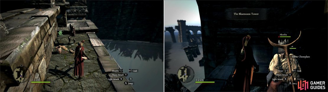 Undead will pester you on the lower levels of Bluemoon Tower (left), but the treasure within is worth the trouble of eradicating them (right).