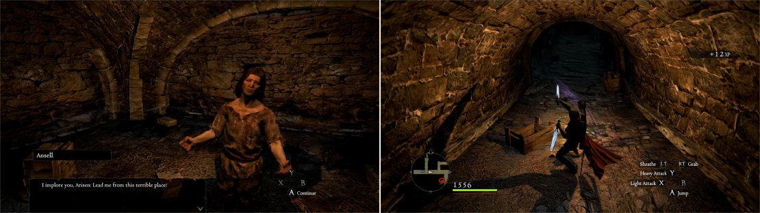 After you escape your cell, use some Skeleton Keys to find Tomlin&rsquo;s father (left) then exterminate the critters lurking in the sewers (right).