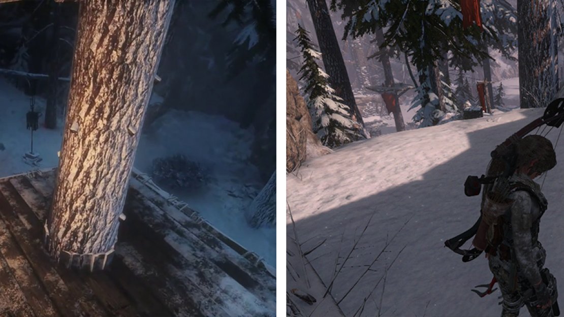 There is an Archivist Map on one of the hunting platforms (left). Document 03 can be found atop a ledge near the rope leading to the Archivist Map (right).