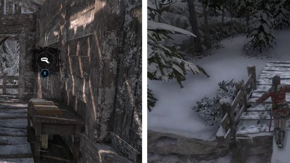 Enter the house at the base of the zipline for Document 05 (left). Cross the beams to the north (right) to reach the entrance to a crypt.