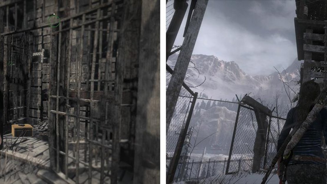 In the north part of the saw mill you’ll find Relic 02 (left). Across the river to the north is a guard tower with Relic 03 (right). Repeater 02 is near this.