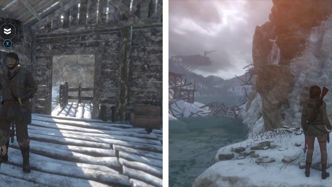 Accept the mission (left) and make your way to the stone pillar in the centre of the river to the south and use your Rope Arrows to scale the southern cliffs (right).