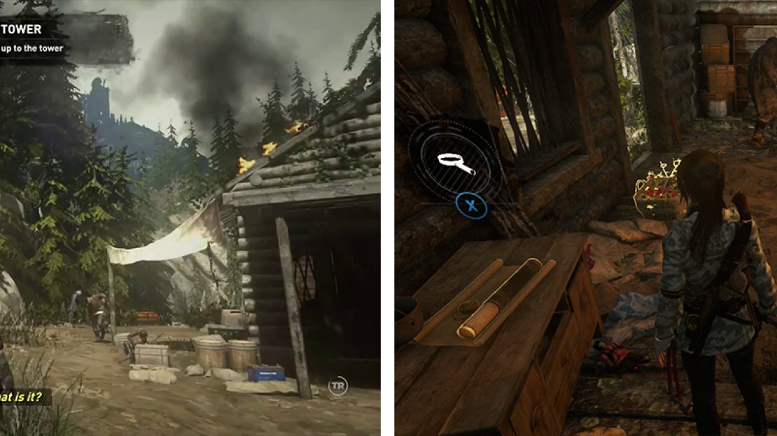 When you regain control it wil be daytime again (left). Look in the nearby infirmary tent for Document 13 (right).