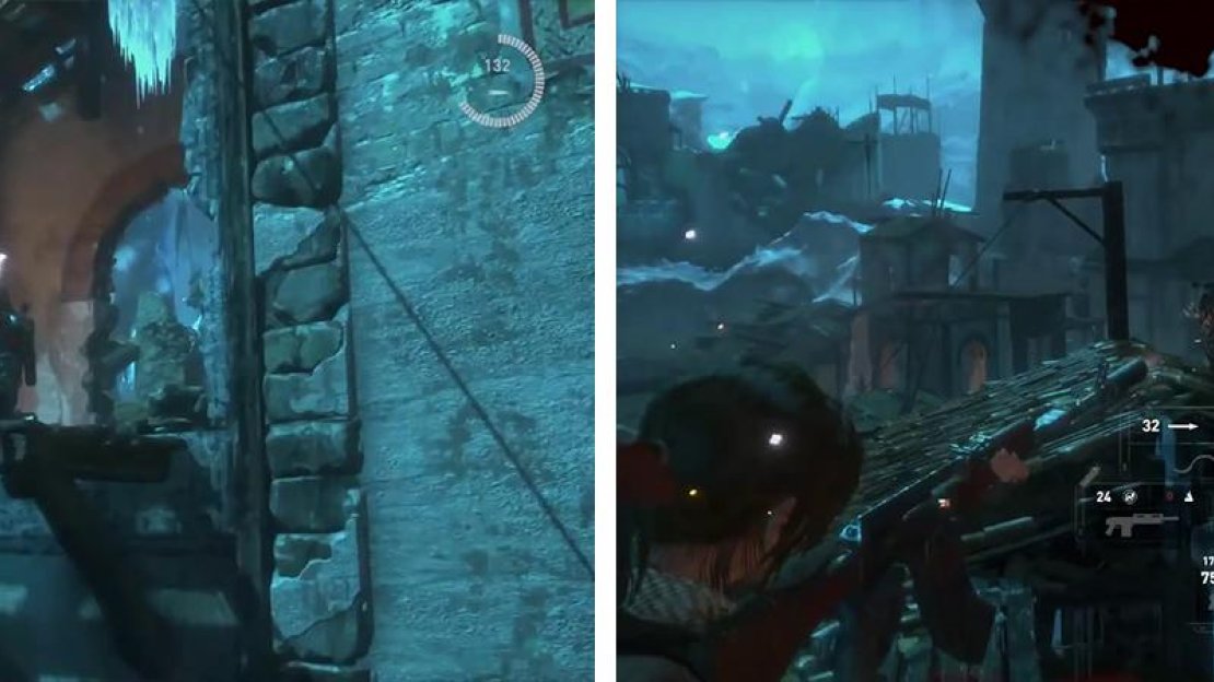 Fight your way across the rooftops until you reach the trebuchet.