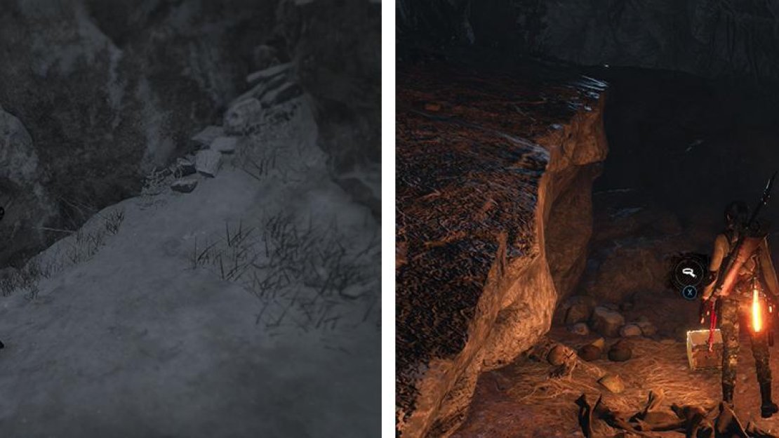 Relic 02 (left) is found behind a roped-up fence. Relic 03 (right) can be found behind a destructible barrier.