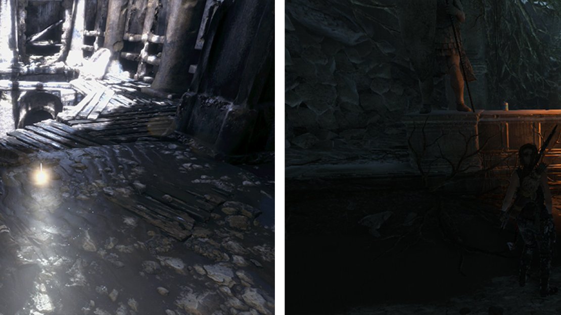 Coin Cache 02 is found at the entrance to the region (left). Coin Cache 03 is located in the room with the Atlas (right).