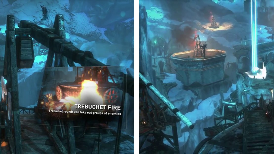 Use the trebuchet to eliminate the groups of enemies below before hitting the gate once again.