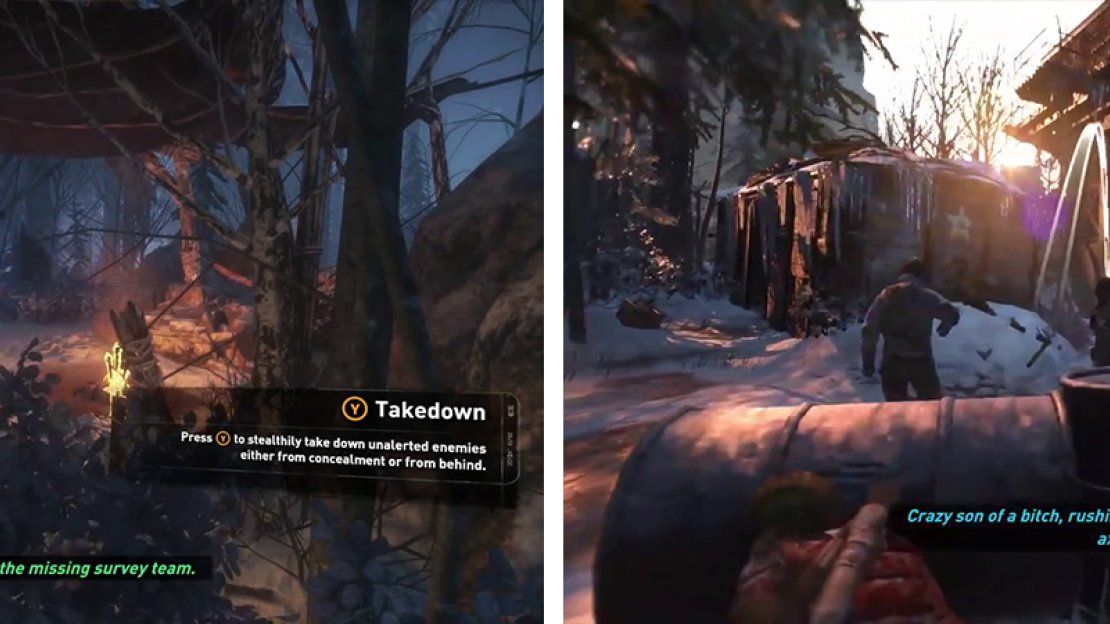 Use bushes to hide from enemies (left). Use bottles and other items to create distraction (right).
