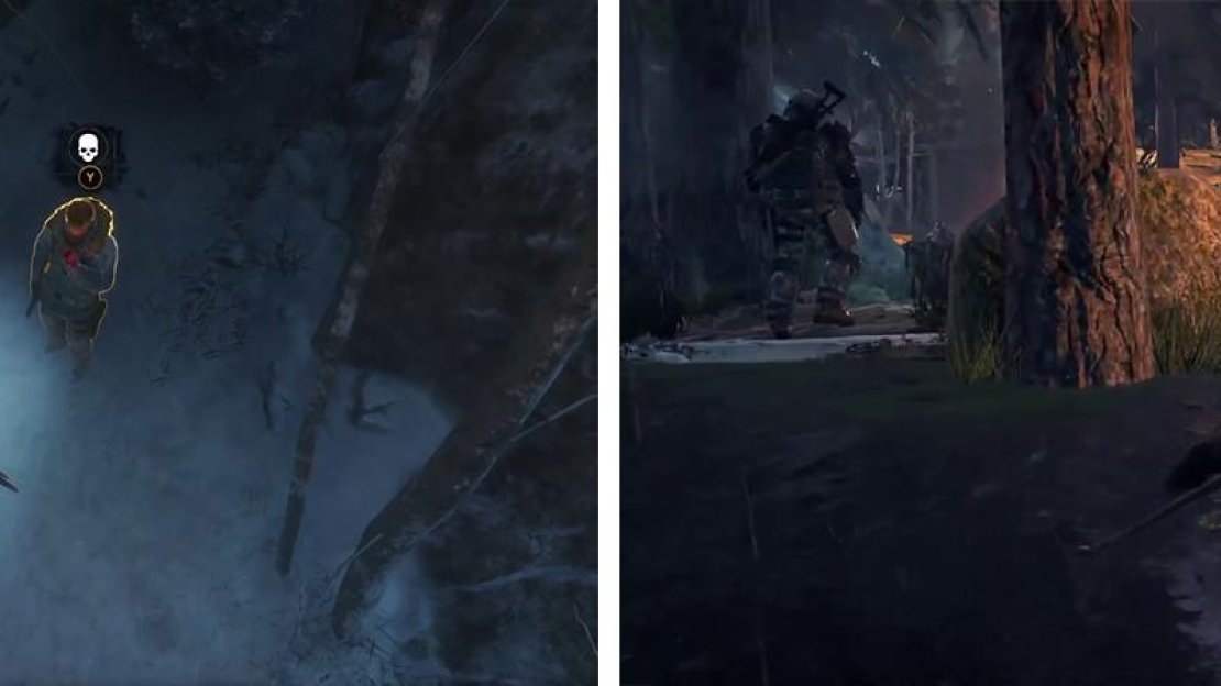 You can use death form above attacks on unsuspecting enemies (left). Approaching enemies from the water will allow you to perform a water takedown (right).