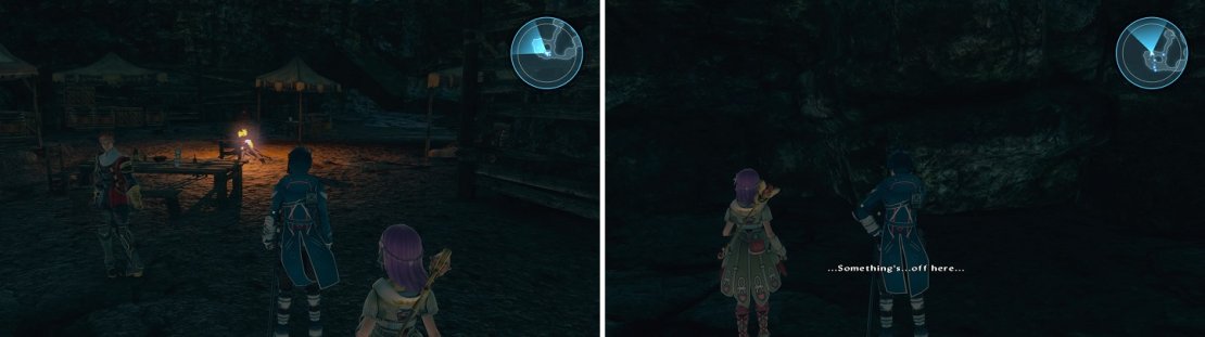 Strange that there&rsquo;s no one in the hideout (left). Follow Miki to find the hidden exit (right).