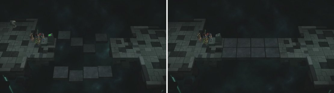 The switches inside the ruins will create bridges for you to cross.