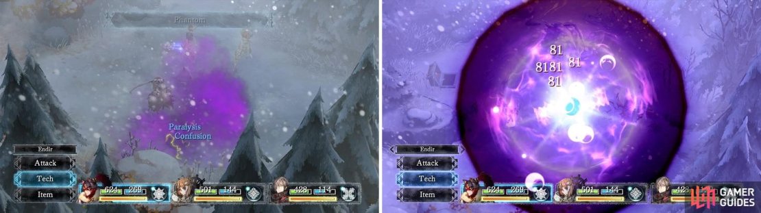 Phantom is great for debuff kills (left). Most of Fides&rsquo; skills are shadow elemental (right).