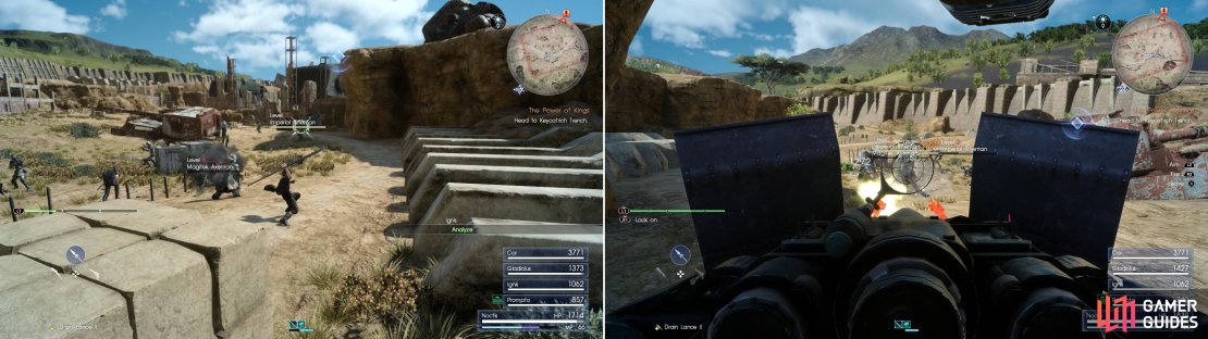 Outside of Keycatrich Trench you can finally gain a measure of vengeance against the imperials (left), a feat that&rsquo;s only enhanced by using their own weapons against them (right).
