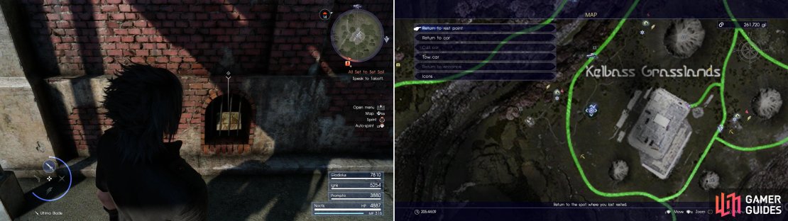 You can find Mystery Map X in the Kelbass Grasslands, in a grate along a red brick building, which itself is located between Aracheole Stronghold (an imperial fort) to the east and the highway to the west (left), on the spot indicated on the map (right).