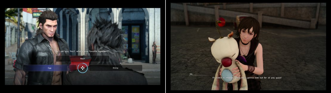 Pick your favorite ingredient to start one of three variants of &ldquo;The Perfect Cup&rdquo; and talk to Iris to get a Moogle Doll (right).