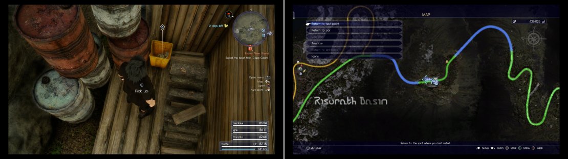 Search a yellow bin behind a house to find Mystery Map XII (left) at the marked location on the map (right).