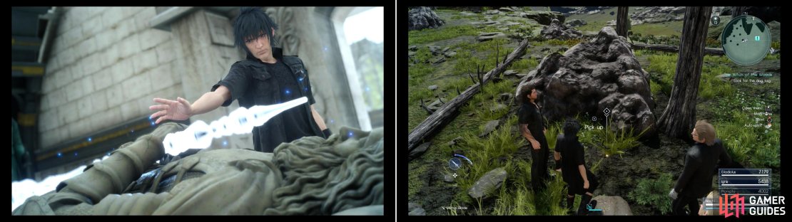 Claim the Scepter of the Pious from the Tomb of the Pious (left) then explore the wilderness west of the royal tomb to find the Sullied Dog Tag.