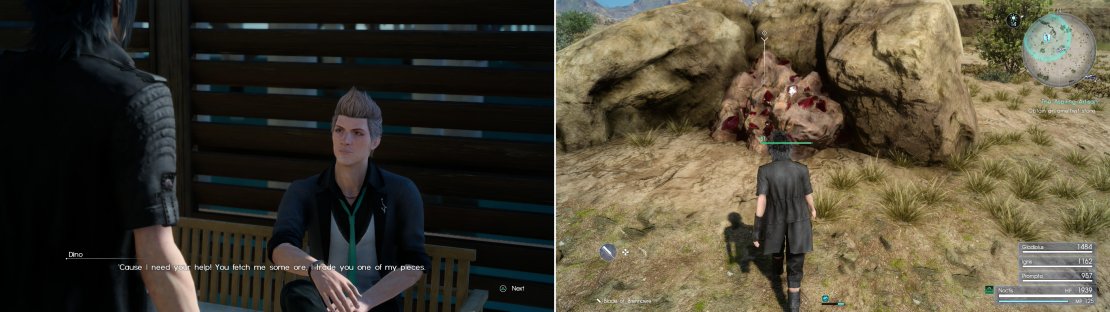 Afterwards, however, it becomes more of a nuisance business arrangement (left), although Dino&rsquo;s fascination with stones keeps your objectives more or less the same (right).