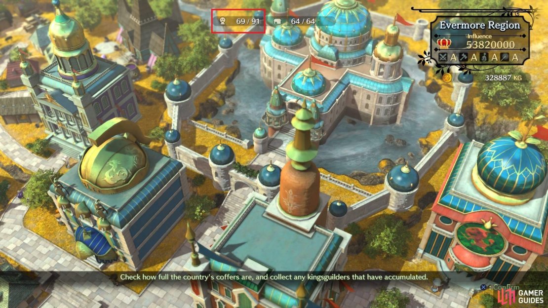 You can find your current number of citizens at the top of the screen when you&rsquo;re building in Evermore