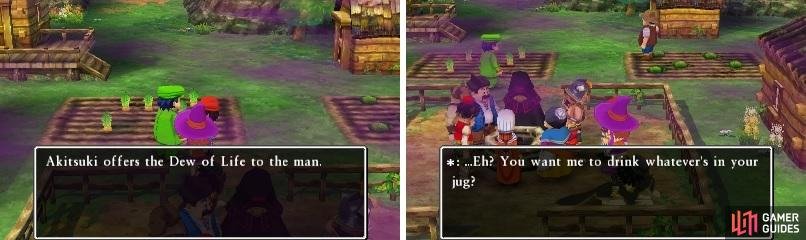 Use the Dew of Life as an item to try and offer it to the villagers, although they won&rsquo;t be very gracious enough to accept your offer.