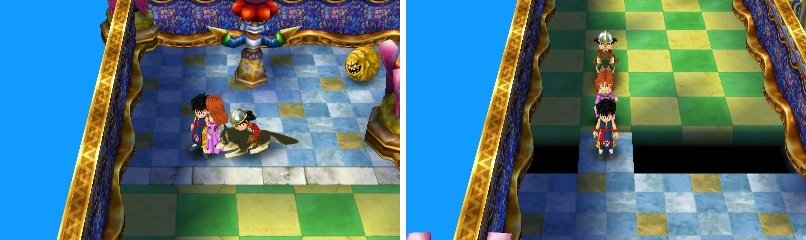 Stand at the spot before the left conveyor (left) and you won&rsquo;t fall down the holes in the floor at the end of it (right).