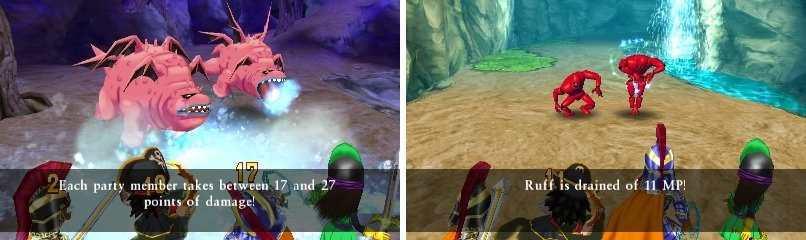 The Galumph&rsquo;s cold breath can put a hurting on your party (left). Magic Marionettes can steal your MP (right).