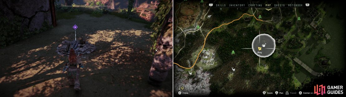 Kill the Corrupted Scrappers in the ruins and find Ancient Vessel - KZ in a pile of Ancient Debris (left) at the location indicated on the map (right).
