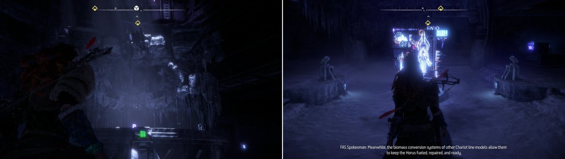 The violent purpose of this ancient building is proudly displayed (left), but more detailed information of the tools of war manufactured here can be found in various datapoints (right).