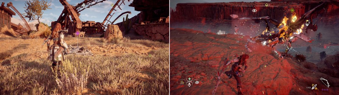 Outside of the ruins you&rsquo;ll find a pile of Ancient Debris containing the Ancient Vessel - Jomei (left). Glinthawks prowl the cliffs between the Ancient Vessel and Metal Flower (right).