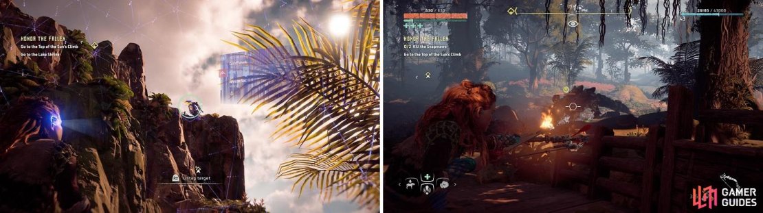 You&rsquo;ll have to clear two areas of machines to help the mourners, pitting you against Glinthawks (left) and Snapmaws (right).