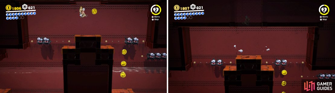 The difference between a normal jump (left) and a Ground Pound jump (right).