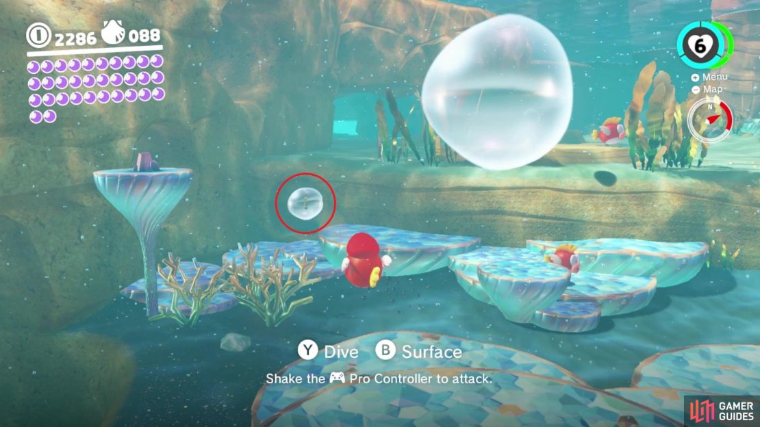 See the bubble circled in the screenshot? That&rsquo;s actually a tunnel that is hiding a Power Moon