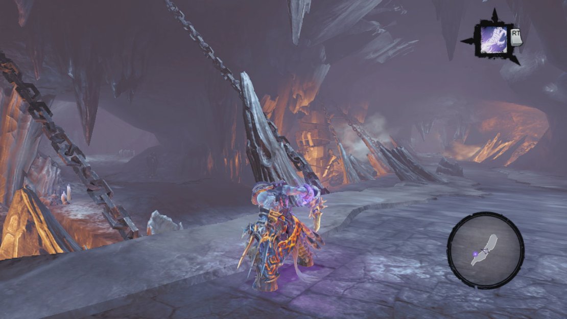 Follow the path around to the right for a chest and return to the main area and proceed north along the lower passage. Wallrun around the corner at the end. Kill all the enemies that appear in this area and have a look around, you&rsquo;ll see another pressure plate gate to open. Look at the ramp. See the spike sitting out of the side near the top? There is a crystal on it to shoot for a Stone of Mystics.